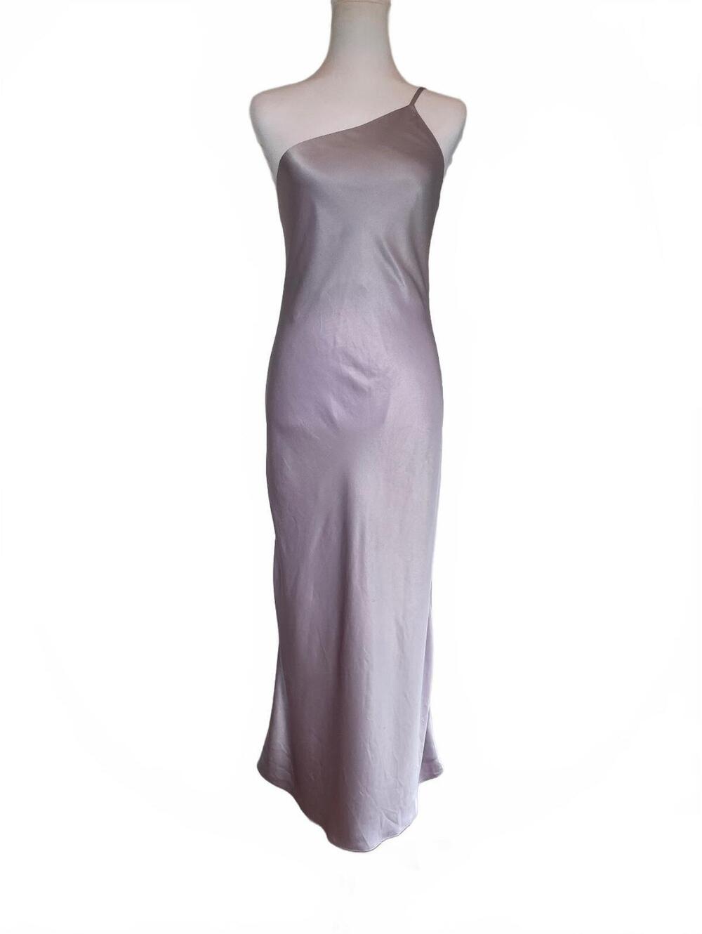 Reformation One Shoulder Satin Midi Dress Dusty Lavender 2P Acetate